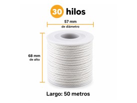 Mecha pabilo rollo 30 hilos 50 metros 